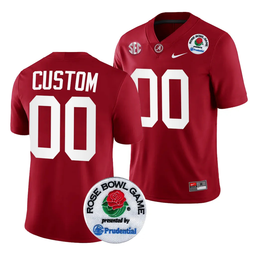 Men's Alabama Crimson Tide Custom #00 Crimson 2024 Rose Bowl Playoff NCAA College Football Jersey